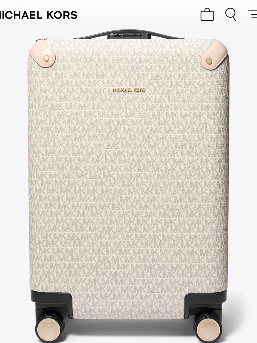 Michael Kors Cream Logo Carry-On with Pink Accents and Gold Hardware
